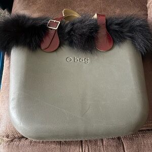 O bag Olive Tote with Faux Fur and Burgundy Accents